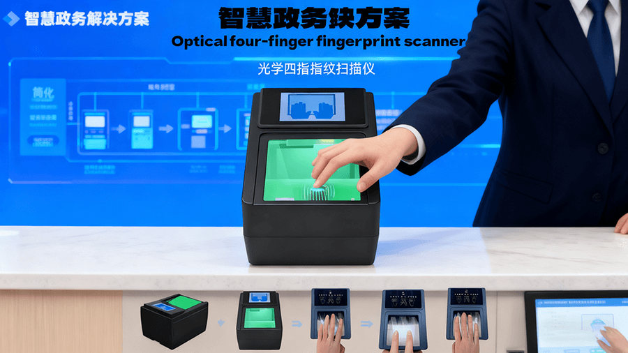 指紋掃描儀在政務(wù)服務(wù)、國家級人口建檔、交通樞紐安檢三大場景的應(yīng)用方案總覽，展示設(shè)備在不同場景的部署邏輯與價值。